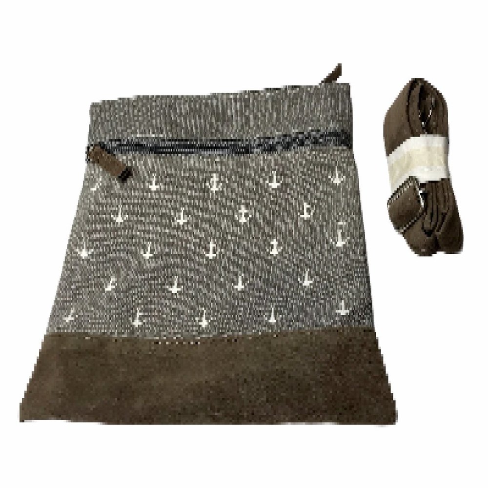 Canvas Crossbody Bag. Small.  Gray White Anchor